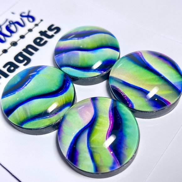 Set of 4 Magnets - Holo Lime Glass Refrigerator Kitchen Whiteboard - Picture 2 of 3